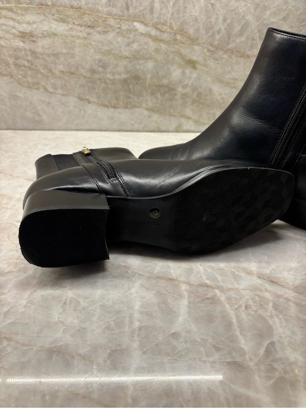Easy Spirit Women's Black Leather Ankle Boots with Gold Zip